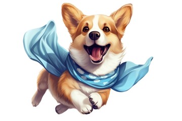 Wall Mural - A corgi dog wearing a blue scarf.