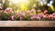 Pink Blossoms on Rustic Wooden Table
