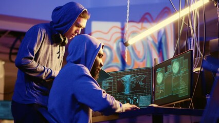 Aufkleber - hackers in secret underground warehouse trying to steal valuable data by targeting governmental webs
