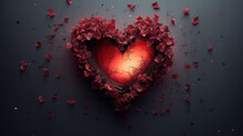 Black Background Where A Heart Illuminated Amidst Vibrant Red Flowers Evokes The Essence Of Love And Mystery