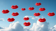  love is in the air, kisses in sky, red kissing lips falling from sky, pop art valentines day abstract wallpaper