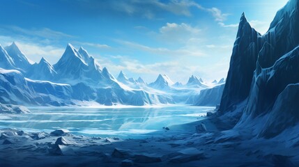  A breathtaking glacier view with deep blue ice, crevasses, and a distant mountain backdrop.
