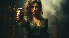 Portrait Of Sexy Young Woman Holding Gun