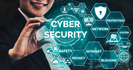 Aufkleber - cyber security and digital data protection concept. icon interface showing secure firewall technolog