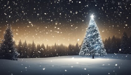 Wall Mural - A snowy Christmas tree with a star on top