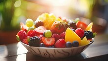 Closeup Of A Bowl Of Colorful And Fresh Fruits Displayed At A Wellness Retreat, Highlighting The Focus On Nourishing And Nutrientrich Food Options.
