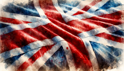 old grungy vintage faded britain flag in watercolor