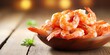Close-up of healthy boiled shrimps on wooden table with room for text.