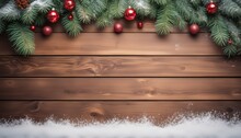 A Wooden Fence With A Snowy Surface And Christmas Decorations