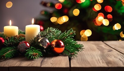 Poster - A table with a Christmas tree in the background and candles on it