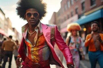 Canvas Print - Stunningly fashionable black man walking city street