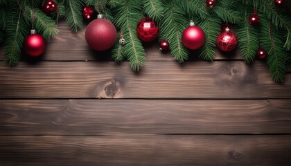 Wall Mural - A wooden wall with red ornaments hanging on it