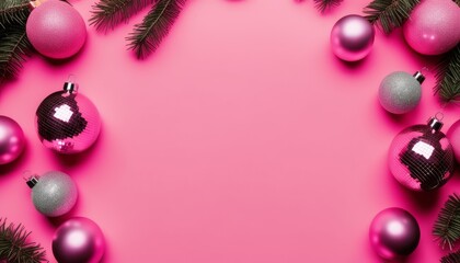 Wall Mural - A pink background with pink ornaments and pink christmas balls