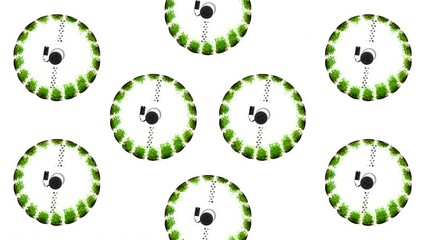 Poster - Abstract spinning wheels with green vegetation. Media. Concept of modern green farm.