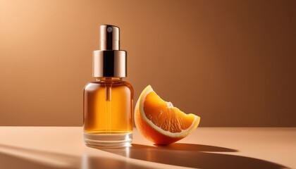 Canvas Print - A bottle of essential oil sits next to a slice of orange on a table