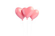 Three pink heart shape balloons over isolated white transparent background