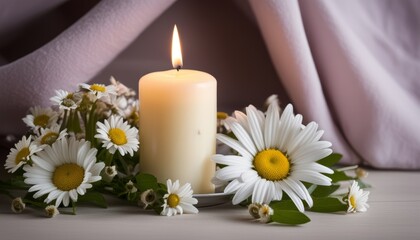 Wall Mural - A candle with a flower on top of it