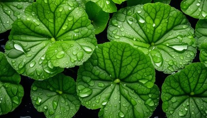 Sticker - Green leaves with water droplets on them