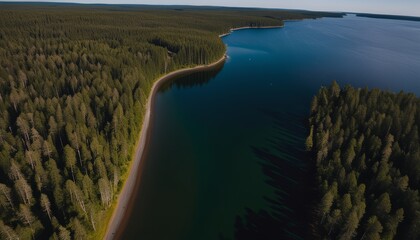 Sticker - A beautiful view of a lake with a sandy beach and trees