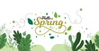 Hand Drawn Spring Leaves Background.