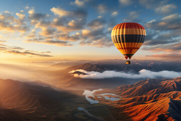  A hot air balloon ascending into a sunrise sky.