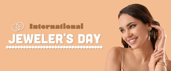 Wall Mural - Banner for International Jeweler's Day with attractive young woman