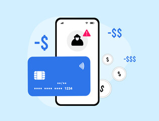 Poster - mobile banking fraud. fintechs app and neobanks fraud concept. phishing and social engineering, iden