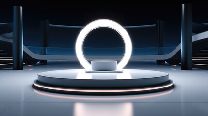 Poster - Empty circular stage in the middle, Minimal stage design, Simple clean background. Generative AI.