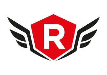 Wall Mural - Wing Logo On Letter R, Transport Wing Sign. Transportation Symbol