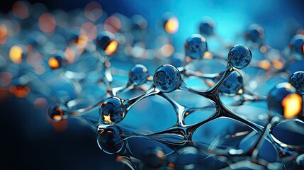 Poster - Abstract background made of connected glass energy glowing shiny bright lines and dots of dna spirals and connections