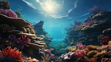 View From Under The Water To The Sea With The Underwater World Of Fish And Corrals