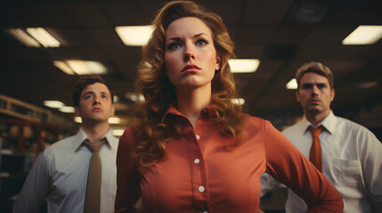 Wall Mural - Confident female CEO - business leader - low angle shot - close-up shot - business attire - stylish fashion 