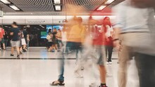 Time Lapse Crowd Of Pedestrians Walking In Subway Transportation Hub In Rush Hour, Hong Kong