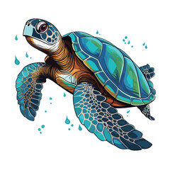 Wall Mural - Sea turtle vector illustration isolated on white background. Cartoon marine animal.