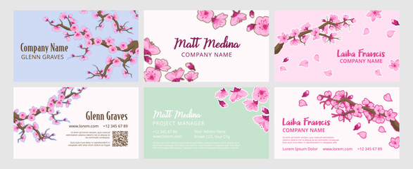 Sticker - Corporate branding design set with sakura trees
