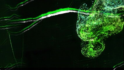 Poster - Animation of moving and changing green texture and copy space on black background