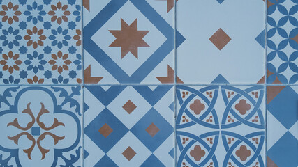 Wall Mural - blue tile historical traditional ornate portuguese decorative tiles azulejos grey