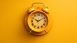 3d rendering of yellow alarm clock on yellow background. Time concept
