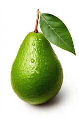 Poster - A green pear with a leaf on top. Suitable for various design projects