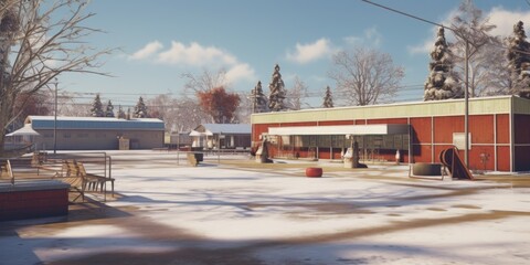 Aufkleber - A picture of a building covered in snow. Perfect for winter-themed designs