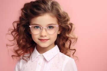 Poster - A young girl wearing glasses and a white shirt. Suitable for educational or family-related themes