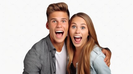 Poster - A man and a woman posing together for a picture. Suitable for use in photography or social media-related projects