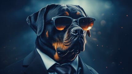 Poster - A black dog wearing sunglasses and a suit. Perfect for adding a touch of style and humor to any project