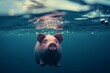Piggybank drowning financial crisis. Money bankruptcy and investment finance failure. Generate ai