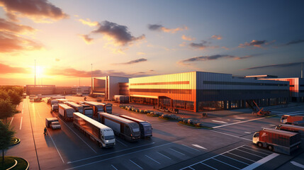 Wall Mural - Freight transportation. truck in warehouse distribution center
