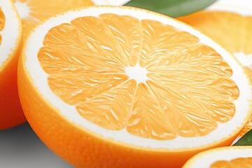 Poster - A group of oranges cut in half on a table. Perfect for food and healthy eating related designs