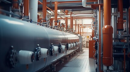 Poster - A room filled with an abundance of pipes. Ideal for industrial, construction, or plumbing concepts