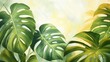 Watercolor background with green gold and elegant nature Golden leaf philodendron with monstera plant art
