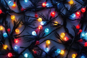 Aufkleber - A close-up view of a bunch of Christmas lights. This image can be used to add a festive touch to holiday-themed designs