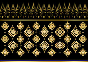 Wall Mural - Black background decorated with floral patterns, Thai patterns, gold, luxurious.